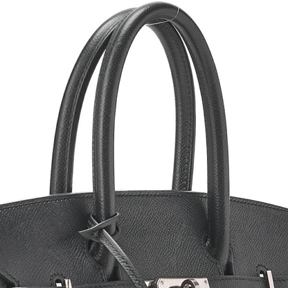 HERMES Birkin 30 Handbag Epson Black Silver-Tone Hardware, Pre-Owned