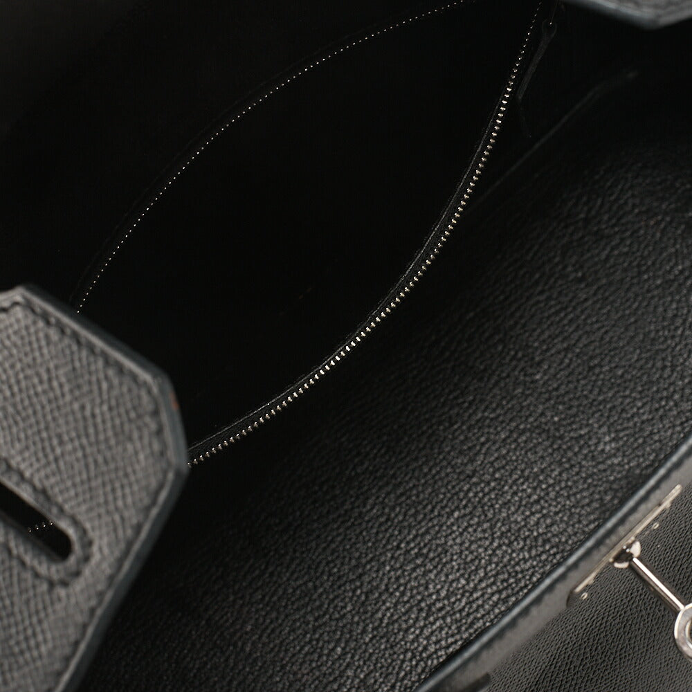 HERMES Birkin 30 Handbag Epson Black Silver-Tone Hardware, Pre-Owned