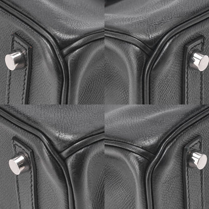 HERMES Birkin 30 Handbag Epson Black Silver-Tone Hardware, Pre-Owned