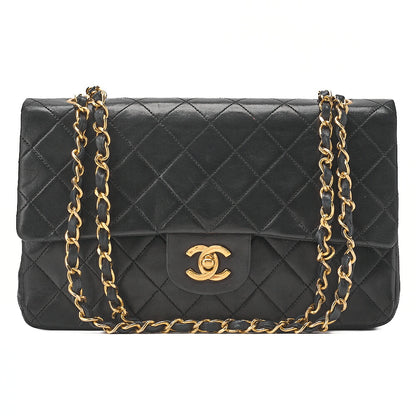 CHANEL Chain Shoulder Bag Matelasse Double Flap 25cm Lambskin Black Gold-Tone Hardware, Pre-Owned