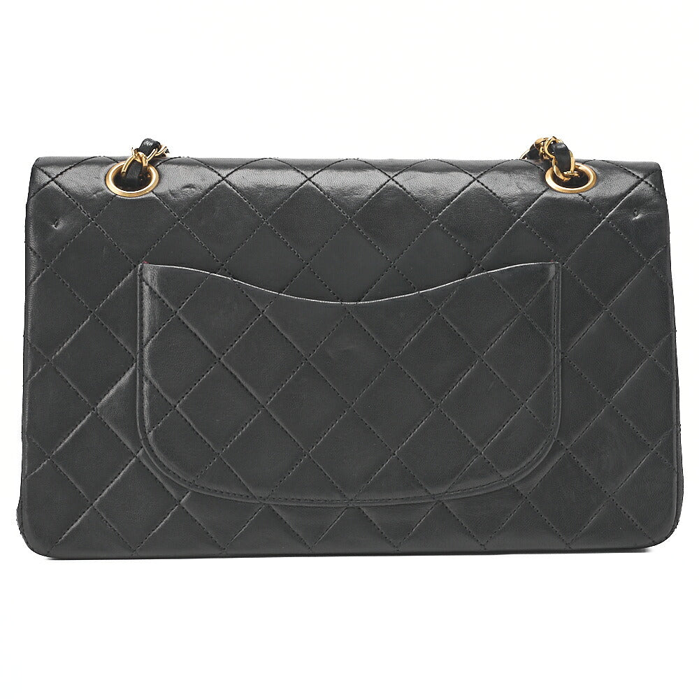 CHANEL Chain Shoulder Bag Matelasse Double Flap 25cm Lambskin Black Gold-Tone Hardware, Pre-Owned