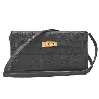 HERMES Kelly Wallet 2-Fold Long Wallet Togo Epson Black Gold-Tone Hardware, Pre-Owned