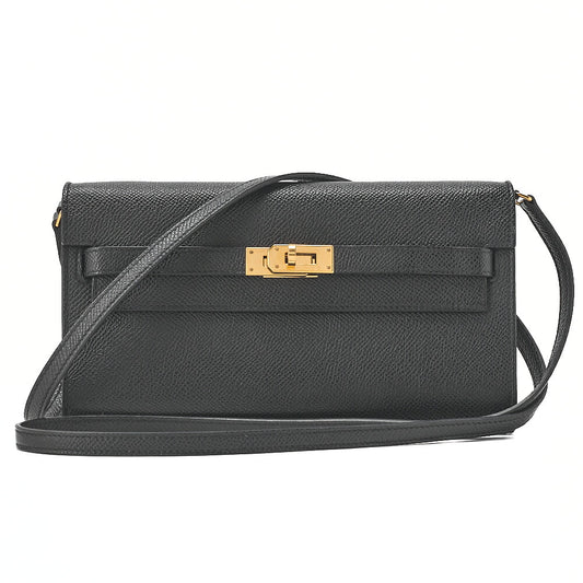 HERMES Kelly Wallet 2-Fold Long Wallet Togo Epson Black Gold-Tone Hardware, Pre-Owned
