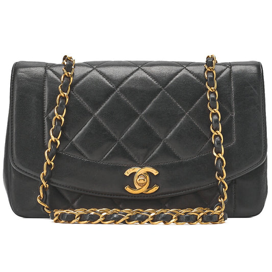 CHANEL Matelasse Diana Flap 25cm Chain Shoulder Lambskin Black Gold-Tone Hardware, Pre-Owned