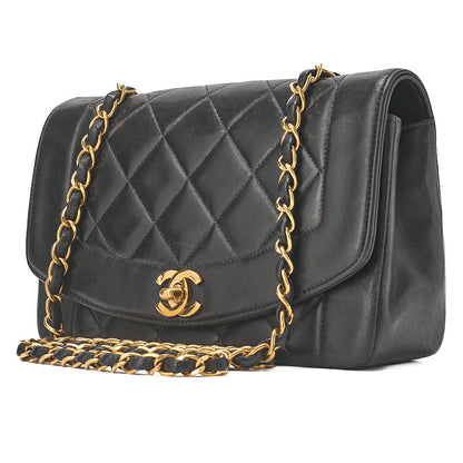 CHANEL Matelasse Diana Flap 25cm Chain Shoulder Lambskin Black Gold-Tone Hardware, Pre-Owned