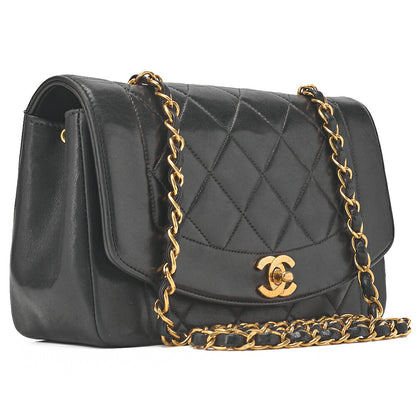 CHANEL Matelasse Diana Flap 25cm Chain Shoulder Lambskin Black Gold-Tone Hardware, Pre-Owned