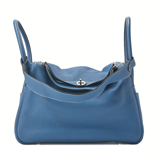HERMES Lindy 34 Shoulder Bag Tryon Clemence Blue Jean Blue Jean Silver-Tone Hardware, Pre-Owned