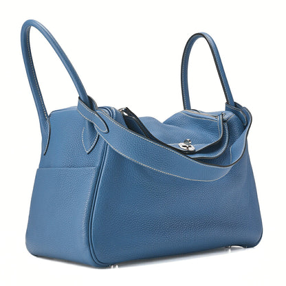 HERMES Lindy 34 Shoulder Bag Tryon Clemence Blue Jean Blue Jean Silver-Tone Hardware, Pre-Owned