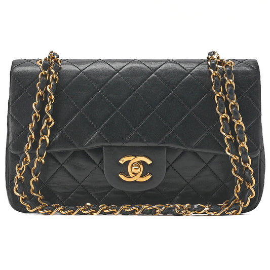 CHANEL Chain Shoulder Bag Matelasse Double Flap 23cm Lambskin Black Gold-Tone Hardware, Pre-Owned