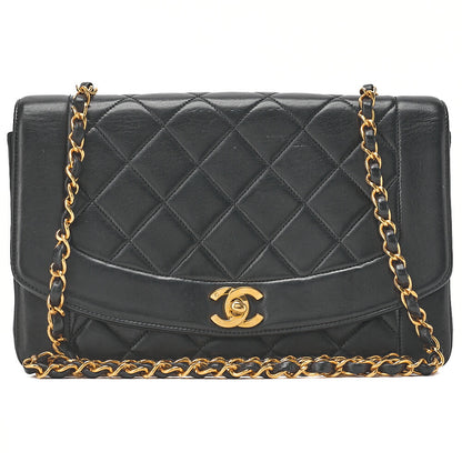 CHANEL Shoulder Bag Matelasse Lambskin Diana 24cm Flap Chain Shoulder Black Gold-Tone Hardware, Pre-Owned