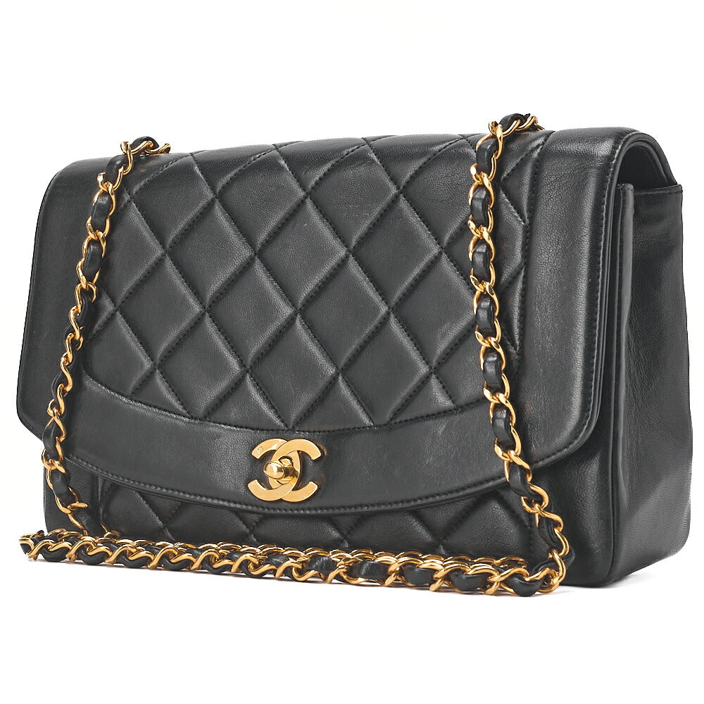 CHANEL Shoulder Bag Matelasse Lambskin Diana 24cm Flap Chain Shoulder Black Gold-Tone Hardware, Pre-Owned