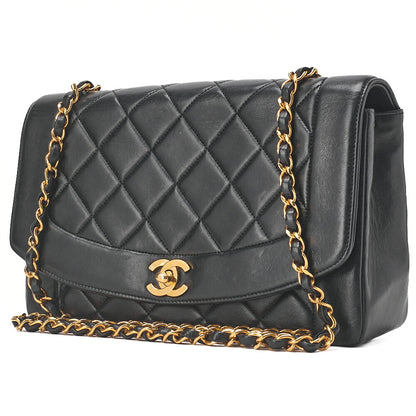 CHANEL Shoulder Bag Matelasse Lambskin Diana 24cm Flap Chain Shoulder Black Gold-Tone Hardware, Pre-Owned