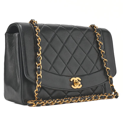 CHANEL Shoulder Bag Matelasse Lambskin Diana 24cm Flap Chain Shoulder Black Gold-Tone Hardware, Pre-Owned