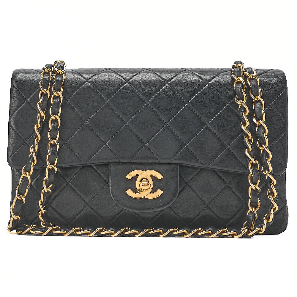 CHANEL Matelasse Double Flap 23cm Chain Shoulder Lambskin Black Gold-Tone Hardware, Pre-Owned