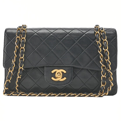 CHANEL Matelasse Double Flap 23cm Chain Shoulder Lambskin Black Gold-Tone Hardware, Pre-Owned