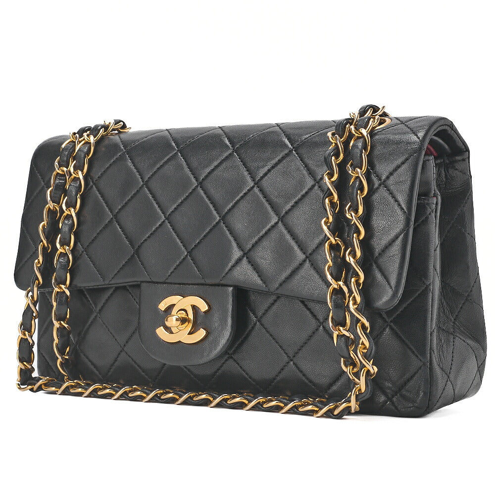 CHANEL Matelasse Double Flap 23cm Chain Shoulder Lambskin Black Gold-Tone Hardware, Pre-Owned