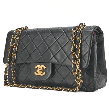 CHANEL Matelasse Double Flap 23cm Chain Shoulder Lambskin Black Gold-Tone Hardware, Pre-Owned