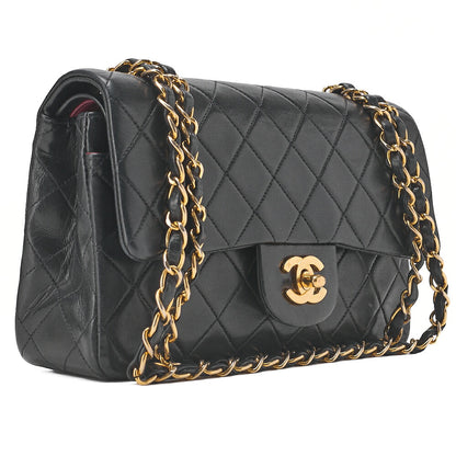CHANEL Matelasse Double Flap 23cm Chain Shoulder Lambskin Black Gold-Tone Hardware, Pre-Owned