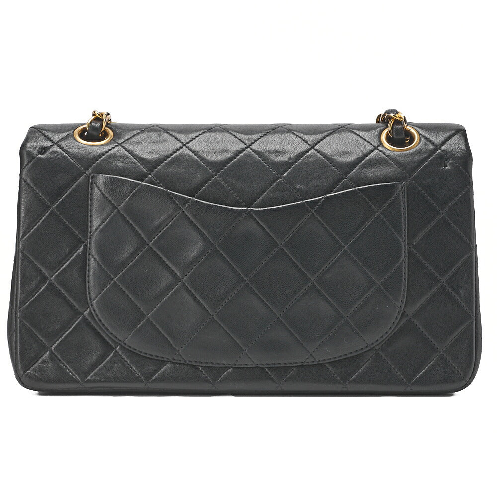 CHANEL Matelasse Double Flap 23cm Chain Shoulder Lambskin Black Gold-Tone Hardware, Pre-Owned