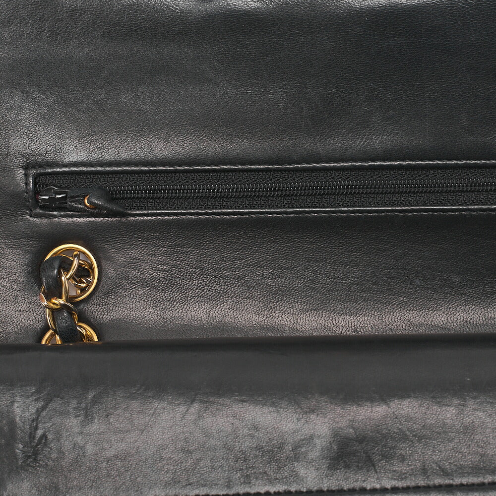 CHANEL Matelasse Double Flap 23cm Chain Shoulder Lambskin Black Gold-Tone Hardware, Pre-Owned