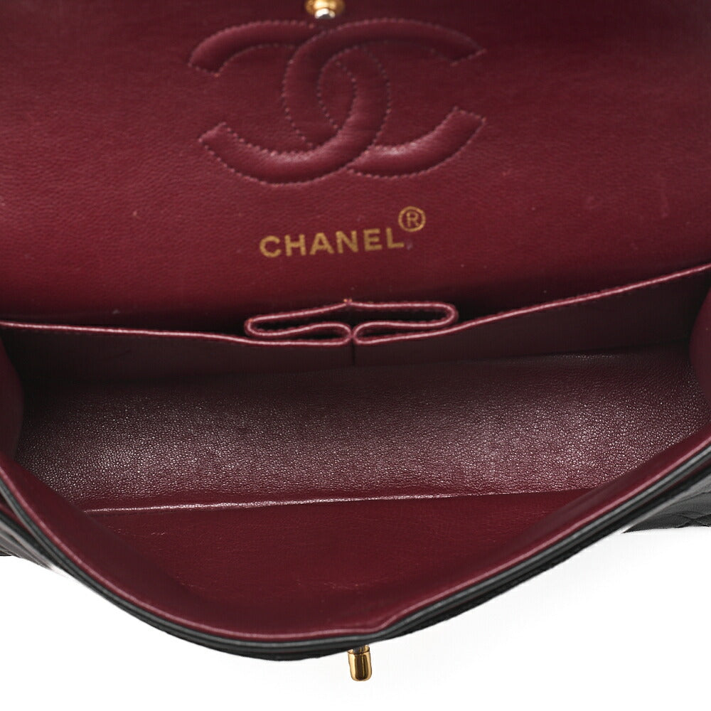 CHANEL Matelasse Double Flap 23cm Chain Shoulder Lambskin Black Gold-Tone Hardware, Pre-Owned