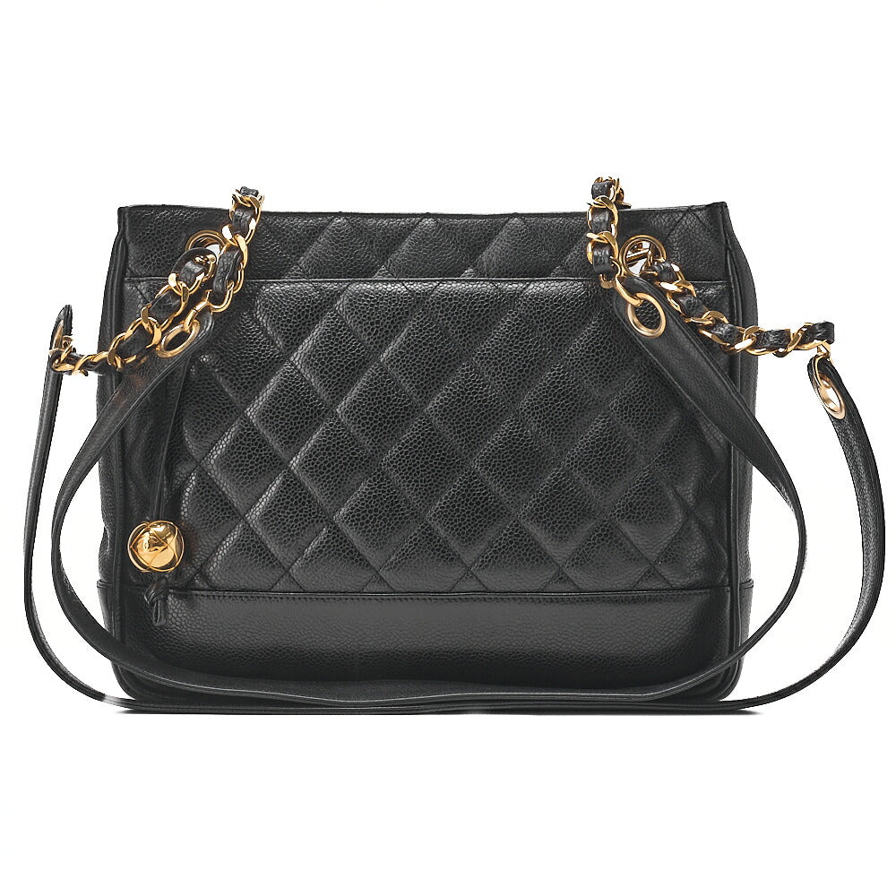 CHANEL Shoulder Bag Tote Bag Caviar Skin Matelasse Ball Charm Black  Gold-Tone Hardware, Pre-Owned
