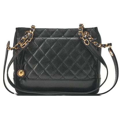 CHANEL Shoulder Bag Tote Bag Caviar Skin Matelasse Ball Charm Black  Gold-Tone Hardware, Pre-Owned