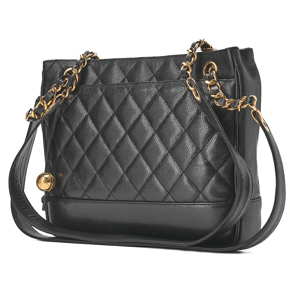 CHANEL Shoulder Bag Tote Bag Caviar Skin Matelasse Ball Charm Black  Gold-Tone Hardware, Pre-Owned