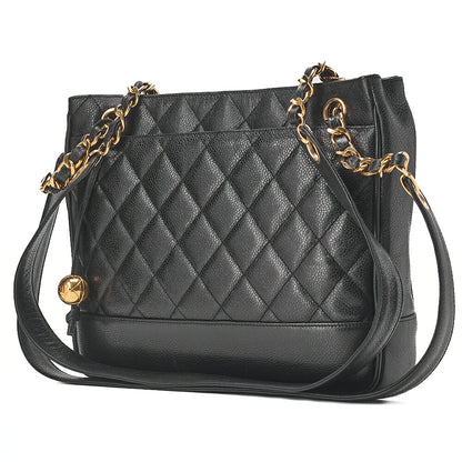 CHANEL Shoulder Bag Tote Bag Caviar Skin Matelasse Ball Charm Black  Gold-Tone Hardware, Pre-Owned