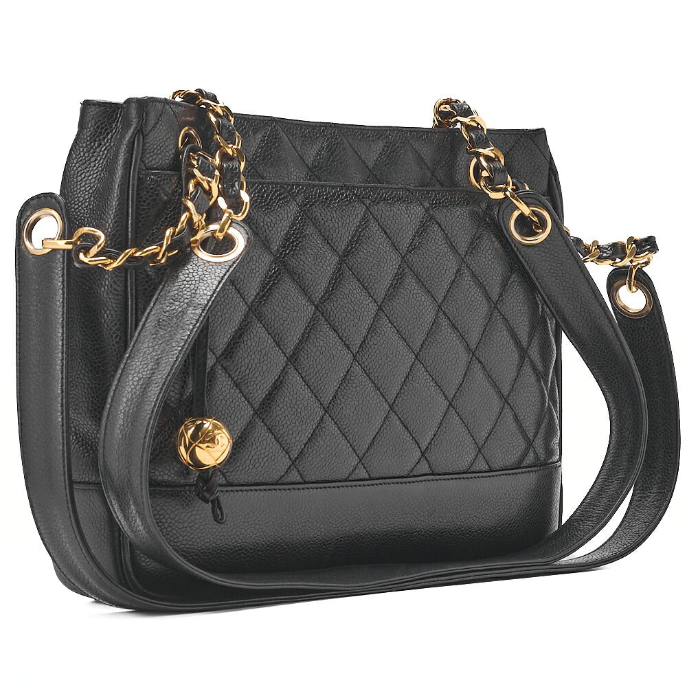 CHANEL Shoulder Bag Tote Bag Caviar Skin Matelasse Ball Charm Black  Gold-Tone Hardware, Pre-Owned