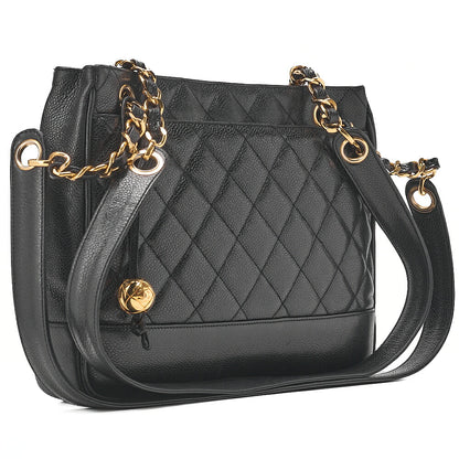 CHANEL Shoulder Bag Tote Bag Caviar Skin Matelasse Ball Charm Black  Gold-Tone Hardware, Pre-Owned