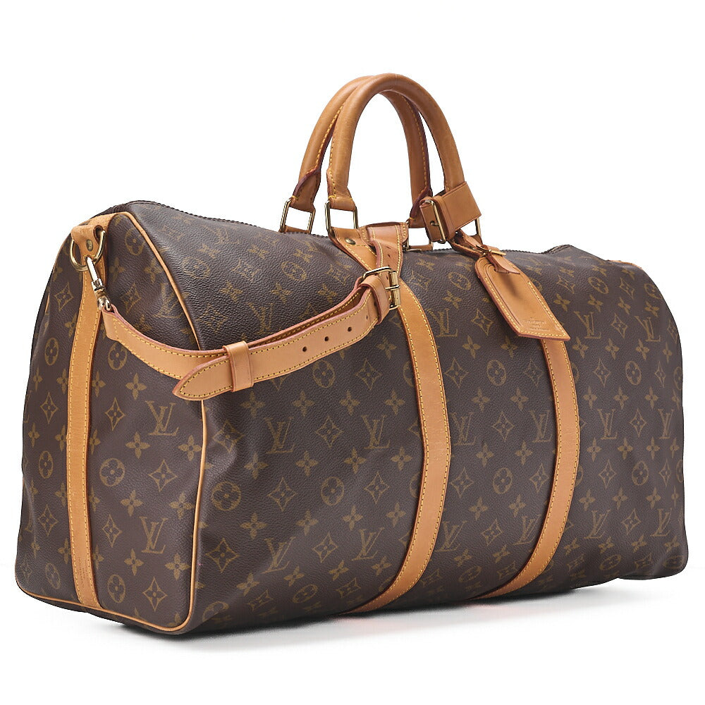 LOUIS VUITTON Louis Vuitton Monogram Keepol Handbag 50 Boston Bag M41416 Brown Gold-Tone Hardware, Pre-Owned