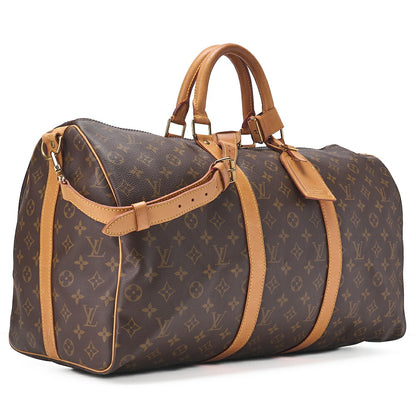 LOUIS VUITTON Louis Vuitton Monogram Keepol Handbag 50 Boston Bag M41416 Brown Gold-Tone Hardware, Pre-Owned