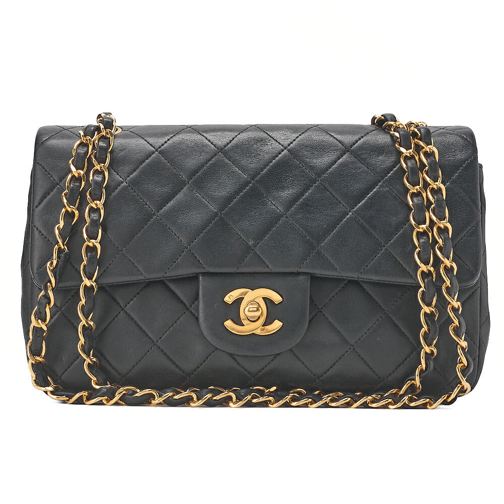 CHANEL Chain Shoulder Bag Matelasse Double Flap 23cm Lambskin Black Gold-Tone Hardware, Pre-Owned