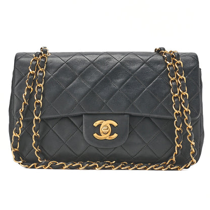 CHANEL Chain Shoulder Bag Matelasse Double Flap 23cm Lambskin Black Gold-Tone Hardware, Pre-Owned
