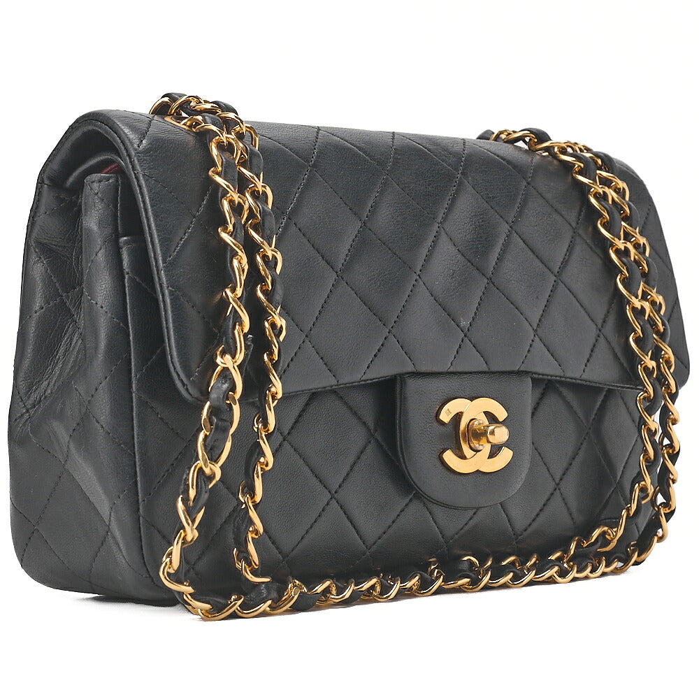 CHANEL Chain Shoulder Bag Matelasse Double Flap 23cm Lambskin Black Gold-Tone Hardware, Pre-Owned