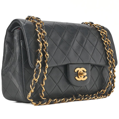 CHANEL Chain Shoulder Bag Matelasse Double Flap 23cm Lambskin Black Gold-Tone Hardware, Pre-Owned