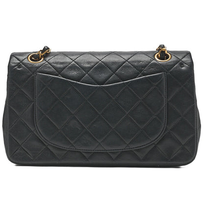 CHANEL Chain Shoulder Bag Matelasse Double Flap 23cm Lambskin Black Gold-Tone Hardware, Pre-Owned
