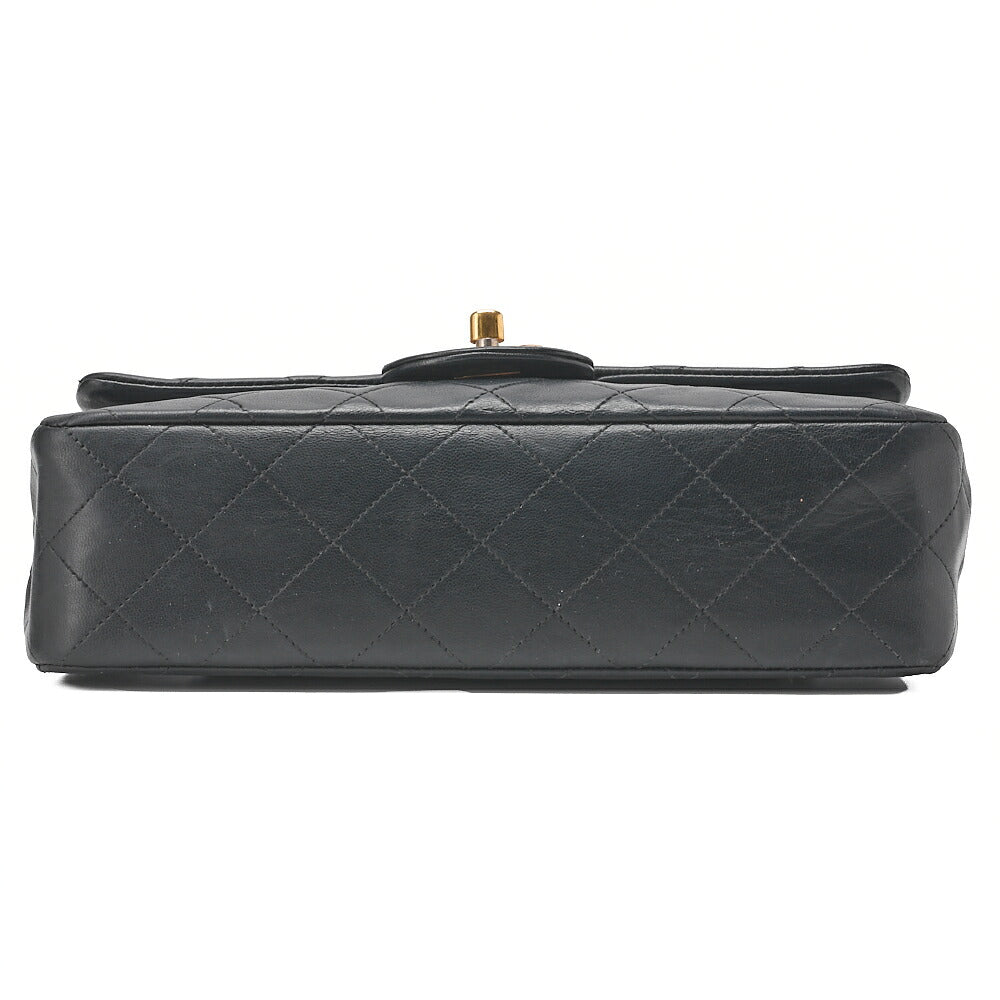 CHANEL Chain Shoulder Bag Matelasse Double Flap 23cm Lambskin Black Gold-Tone Hardware, Pre-Owned