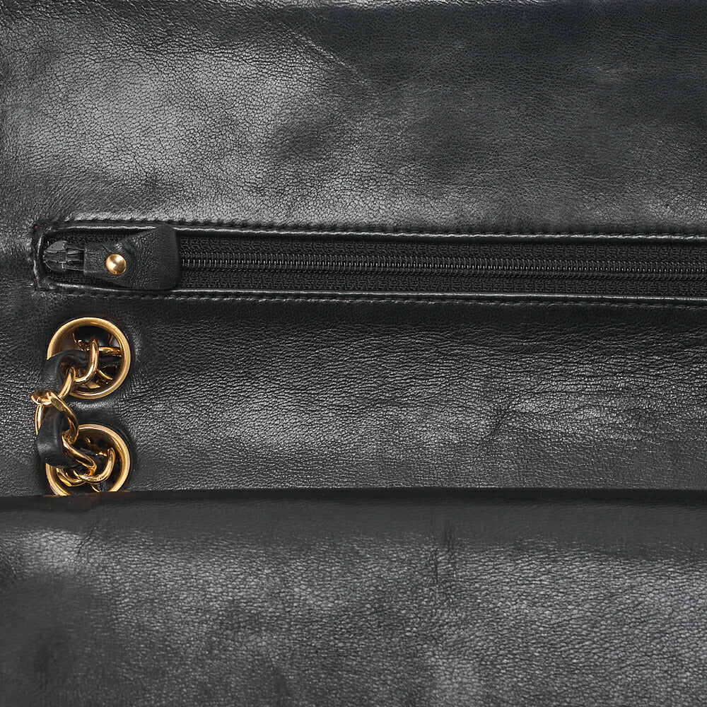CHANEL Chain Shoulder Bag Matelasse Double Flap 23cm Lambskin Black Gold-Tone Hardware, Pre-Owned