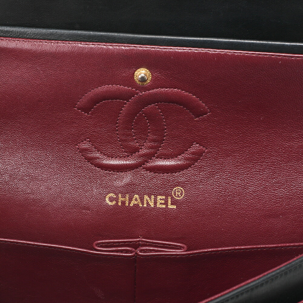 CHANEL Chain Shoulder Bag Matelasse Double Flap 23cm Lambskin Black Gold-Tone Hardware, Pre-Owned