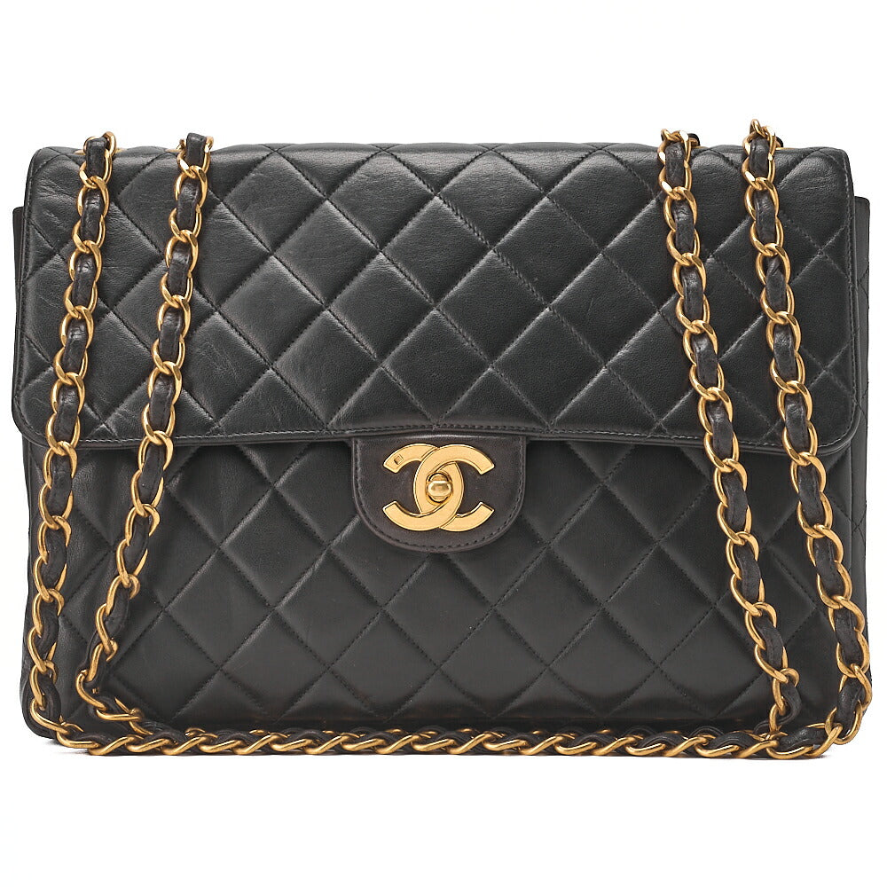 CHANEL Deca Matelasse 30 Turnlock Chain Shoulder Bag Lambskin Black Gold-Tone Hardware, Pre-Owned