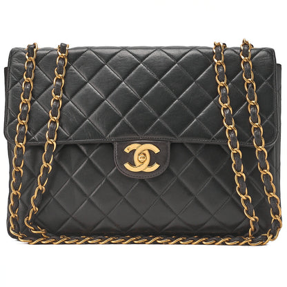 CHANEL Deca Matelasse 30 Turnlock Chain Shoulder Bag Lambskin Black Gold-Tone Hardware, Pre-Owned
