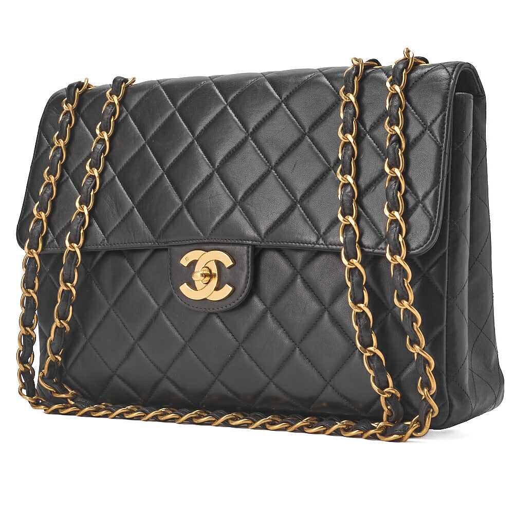 CHANEL Deca Matelasse 30 Turnlock Chain Shoulder Bag Lambskin Black Gold-Tone Hardware, Pre-Owned