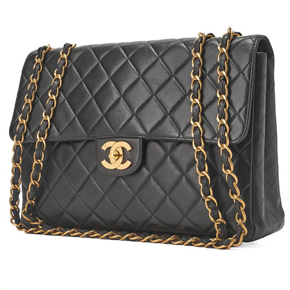 CHANEL Deca Matelasse 30 Turnlock Chain Shoulder Bag Lambskin Black Gold-Tone Hardware, Pre-Owned