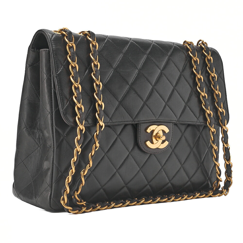 CHANEL Deca Matelasse 30 Turnlock Chain Shoulder Bag Lambskin Black Gold-Tone Hardware, Pre-Owned