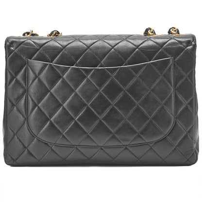 CHANEL Chain Shoulder Bag Deca Matelasse30cm Single Flap Lambskin Black Gold-Tone Hardware, Pre-Owned