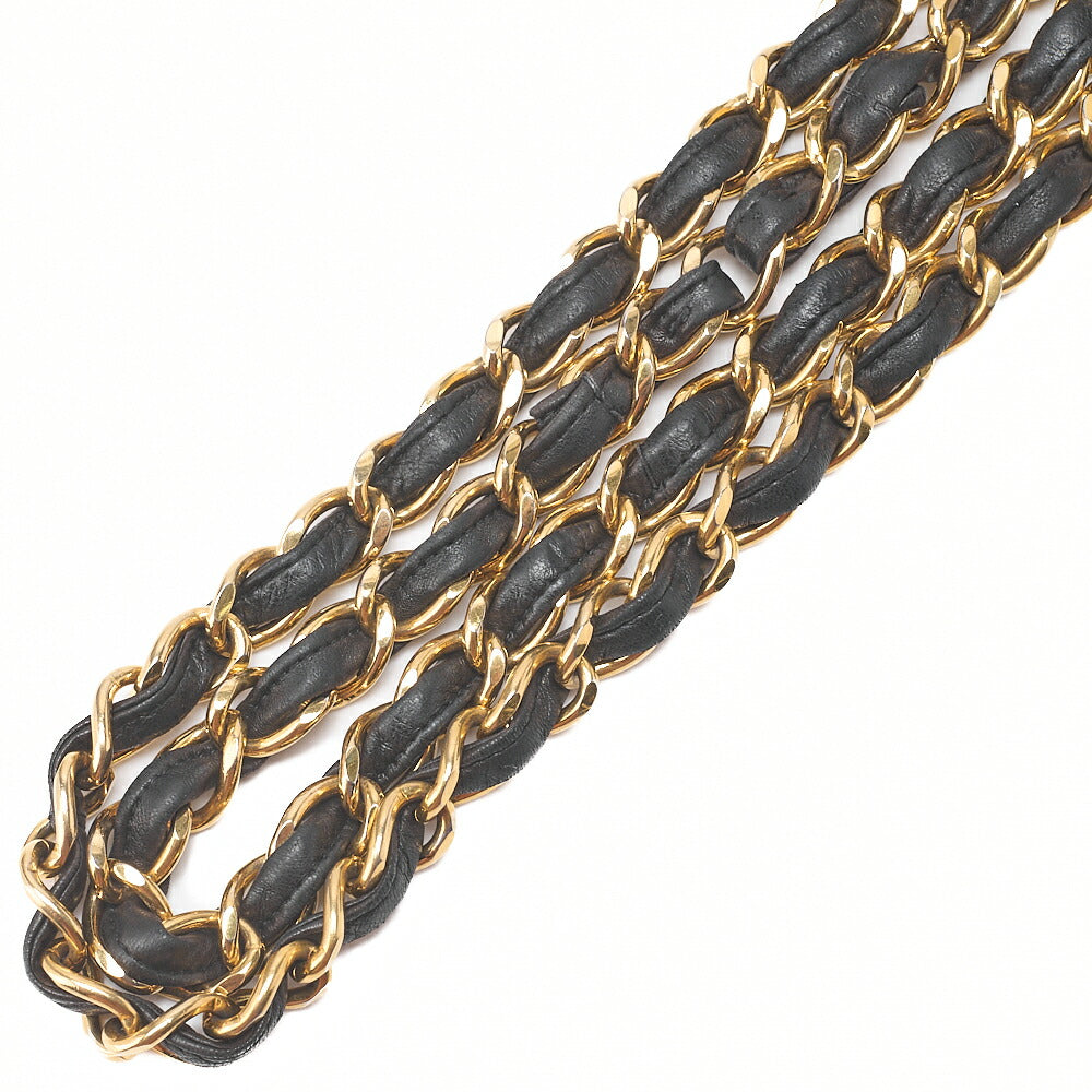 CHANEL Chain Shoulder Bag Deca Matelasse30cm Single Flap Lambskin Black Gold-Tone Hardware, Pre-Owned