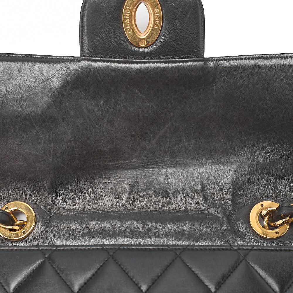 CHANEL Chain Shoulder Bag Deca Matelasse30cm Single Flap Lambskin Black Gold-Tone Hardware, Pre-Owned