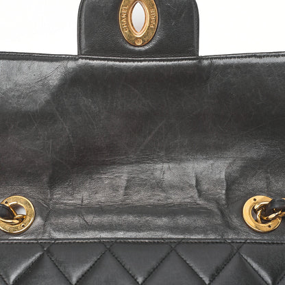 CHANEL Chain Shoulder Bag Deca Matelasse30cm Single Flap Lambskin Black Gold-Tone Hardware, Pre-Owned